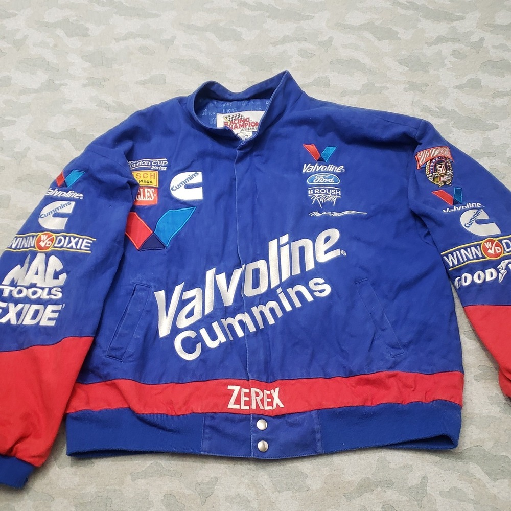 VTG Valvoline Cummins Nascar Racing Jacket Mens 2XL Blue Ford Embroidered